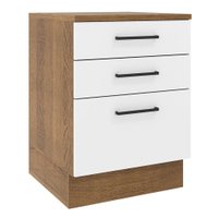 Balcão Armário de Cozinha 60 cm 3 Gavetas Rustic/Branco Agata Madesa
