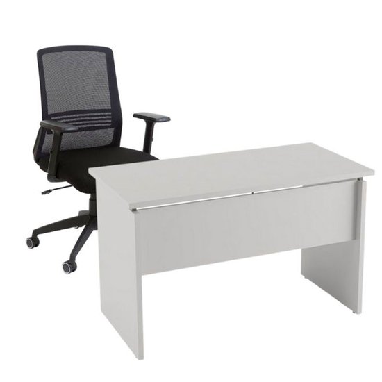 Conjunto Mesa e Cadeira para Escritório e Home Office: Mesa 80x74x60 cm Avantti + Cadeira Ergonômica Meet Avantti NR17
