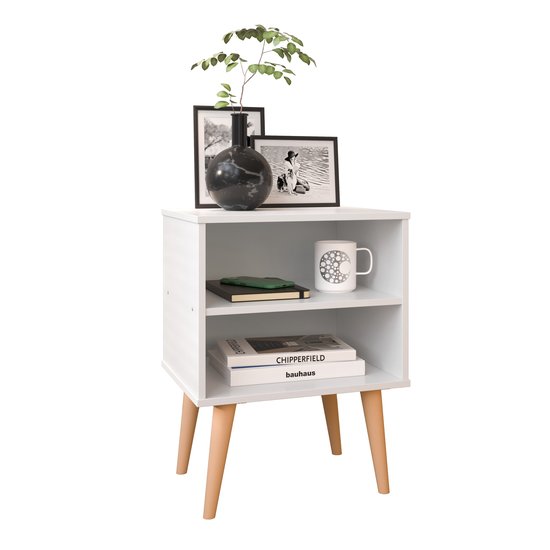 Mesa de Cabeceira Pequena Moderna Mesinha Nicho Organizador Decoração Canto Quarto Solteiro - Branco - RPM