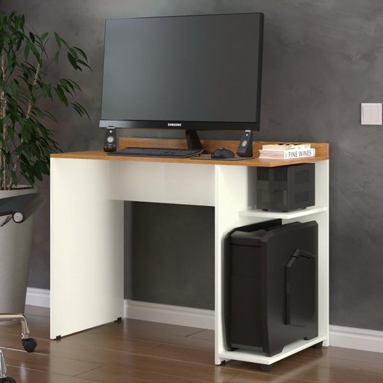 Mesa para Computador e Escrivaninha Iris - Off White com Nature - RPM Móveis