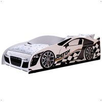 Cama Carro Solteiro Infantil Speedy Montessoriana MDF Proteção Lateral Decoração Tema Corrida Quarto Menino Branco RPM