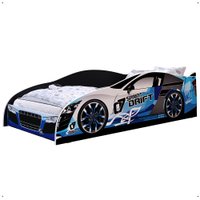 Cama Infantil Carro Drift Mini Cama MDF Montessoriana Segura Decoração Quarto Menino - Branco/Azul - RPM Móveis