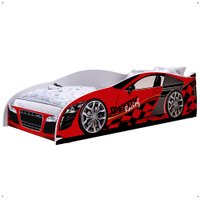 Mini Cama Infantil Carro Corrida Speedy MDF Montessoriana Proteção Lateral Tema Quarto Menino Vermelho/Branco RPM