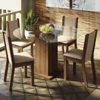 Conjunto Sala de Jantar Madesa Madu Mesa Tampo de Vidro Redondo 4 Cadeiras - Rustic/Crema/Bege