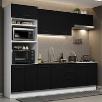 Cozinha Completa Madesa Agata 270001 com Armário e Balcão (Sem Tampo e Pia) - Branco/Preto