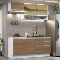 Cozinha Completa Madesa Glamy 180008 com Armário e Balcão (Sem Tampo e Pia) - Branco/Rustic