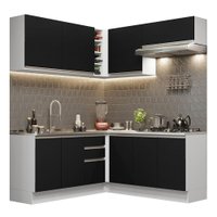 Cozinha Completa de Canto Madesa Glamy 349003 com Armário e Balcão (Sem Tampo e Pia) - Branco/Preto