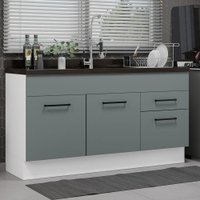 Balcão Gabinete de Pia Cozinha 150 cm 2 Portas e 2 Gavetas (Sem Tampo e Pia) Branco/Cinza Agata Madesa