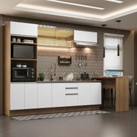 Cozinha Completa Madesa Glamy 315001 com Armário, Balcão e Bancada (Sem Tampo e Pia) - Rustic/Branco