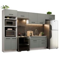 Cozinha Completa Madesa Agata 350001 com Armário e Balcão (Sem Tampo e Pia) - Branco/Cinza
