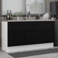 Balcão Gabinete de Pia Cozinha 150 cm 2 Portas e 2 Gavetas (Sem Tampo e Pia) Branco/Preto Agata Madesa