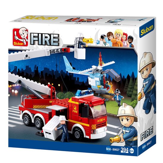 Blocos de Montar Caminhão de Bombeiro + Helicóptero 394 Peças Indicados para +6 Anos Multikids