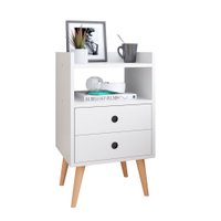 Mesinha de Cabeceira Canto Quarto Mesa Auxiliar 2 Gavetas Nicho Aparador Objetos Apoio Lateral Cama  Dream - Branco -RPM