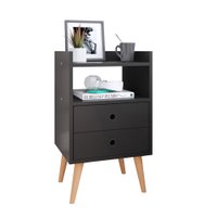 Mesinha de Cabeceira Canto Quarto Mesa Auxiliar 2 Gavetas Nicho Aparador Objetos Apoio Lateral Cama  Dream - Preto -RPM