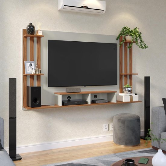 Painel Para Tv 52 Polegadas Com Nicho Dijon - Off White / Nature - Patrimar