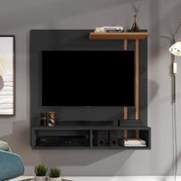 Painel Para Sala TV 32 Polegadas com Nicho e Prateleira Sun - Preto com Nature - RPM Móveis