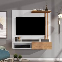 Painel Para TV 32 Polegadas Flow com Porta - Branco com Nature - RPM Móveis