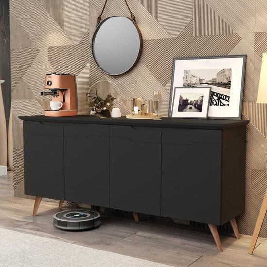 Conjunto Sala com Aparador Buffet / Mesa de Centro e Lateral Cissa - Preto - RPM Móveis