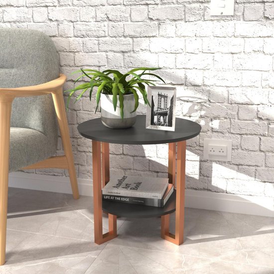 Mesa Lateral Pés Industrial De Cobre Cristal - Preto Moderno