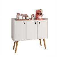 Aparador Buffet Wood Prime 3 Portas Cantinho Café Prateleira Organizadora Pés Palito Decoração Retrô - Off White - RPM