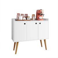 Aparador Buffet Wood Prime 3 Portas Cantinho Café Prateleira Organizadora Pés Palito Decoração Retrô - Branco -RPM