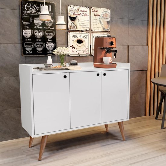 Aparador Buffet Retrô 3 Portas Wood - Branco - Rpm Móveis