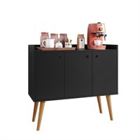 Aparador Buffet Wood Prime 3 Portas Cantinho Café Prateleira Organizadora Pés Palito Decoração Retrô - Preto -RPM