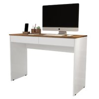 Mesa P/ Computador PC Escrivaninha Home Office 2 Gavetas Multiuso Mesinha Estudo Trabalho Canto Branco/Marrom