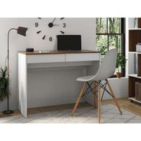 Mesa Para Computador Escrivaninha Home Office 2 Gavetas - Branco/Freijó - RPM Móveis