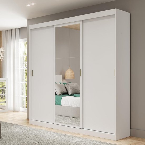 Guarda Roupa Casal 3 Portas de Correr com Espelho Branco Carraro
