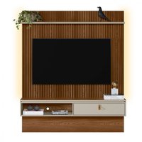 Painel Home Linea Brasil Lumini TV 65 Polegadas 01 Porta Basculante Com Puxador de Couro e Led Freijo/Off White