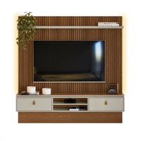 Painel Linea Brasil Authentique Para TV 75 Polegadas Ripado Com LED Freijo/Off White