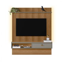 Painel Home Linea Brasil Lumini TV 65 Polegadas 01 Porta Basculante Com Puxador de Couro e Led Amendoa/Titanio