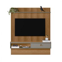 Painel Home Linea Brasil Lumini TV 65 Polegadas 01 Porta Basculante Com Puxador de Couro Amendoa/Titanio