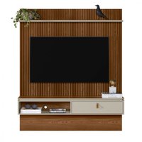 Painel Home Linea Brasil Lumini TV 65 Polegadas 01 Porta Basculante Com Puxador de Couro Freijo/Off White