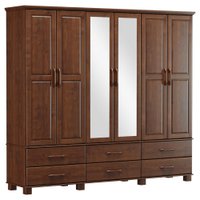 Guarda Roupa Casal 6 Portas e 6 Gavetas com Espelho Linha Ouro - Café