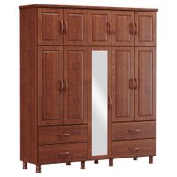 Guarda Roupa Casal 10 Portas 4 Gavetas em Madeira com Espelho Linha Bronze - Imbuia