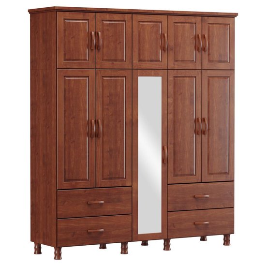 Guarda Roupa Casal 10 Portas 4 Gavetas em Madeira com Espelho Linha Bronze - Imbuia