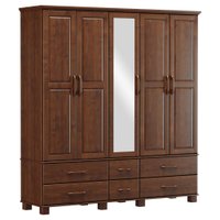 Guarda Roupa Casal 5 Portas e 6 Gavetas com Espelho Linha Ouro - Café