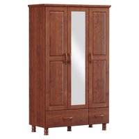 Guarda Roupa Solteiro 3 Portas 2 Gavetas em Madeira com Espelho Linha Bronze - Imbuia