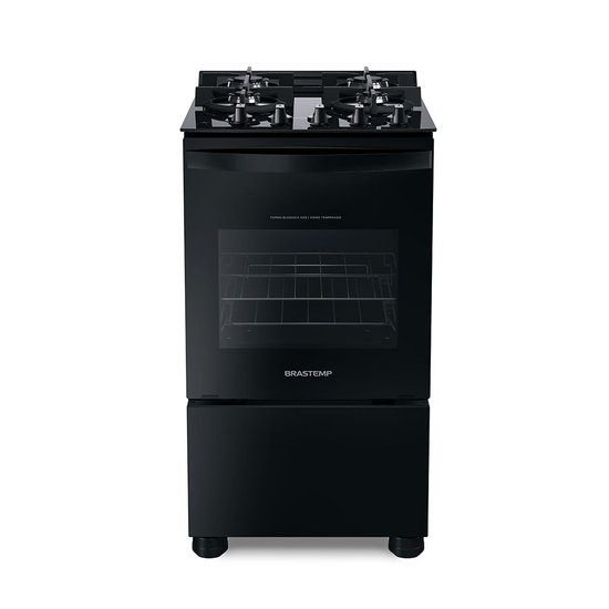Fogão Brastemp Piso 4 Bocas com Mesa de Vidro e Grades Duplas de Ferro Fundido Preto Bivolt BFO4VAE