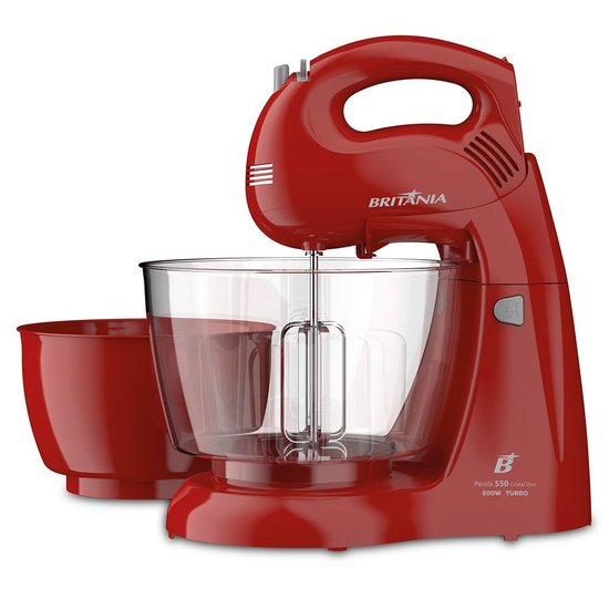 Batedeira Perola 550 Cristal Duo Turbo 2 Tigelas 500W Britânia Vermelho