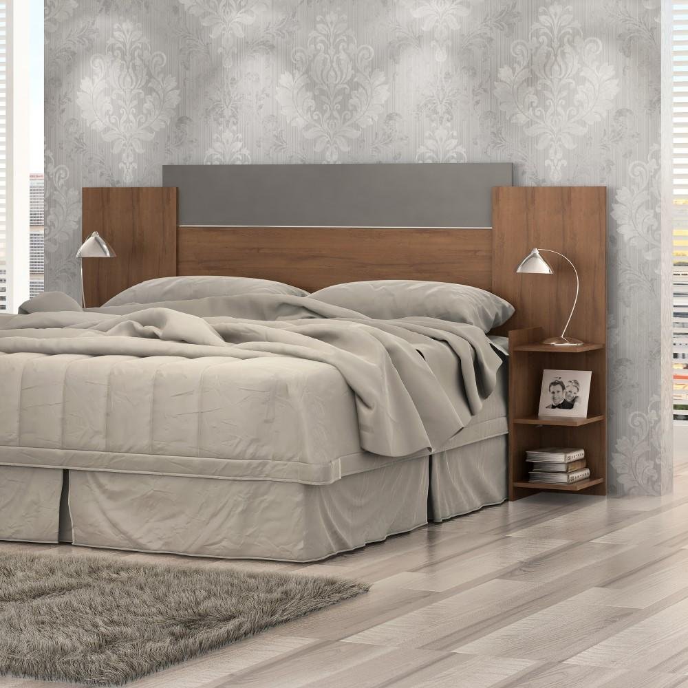 Cabeceira de Cama De Casal MDF Quarto Marrom Madeira Cinza