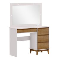 Penteadeira Camarim Espelho LED Tomada 4 Gavetas Colmeia Mesa Maquiagem Madeira MDF Marrom Off White
