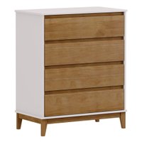 Cômoda Gaveteiro Balcão MDF Organizador Multiuso 4 Gavetas Quarto Marrom Madeira Off White Branco