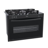 FOGAO A GAS DE EMBUTIR 5 BOCAS VENAX GAUDI PRISMA VITREO PRETO GAS GLP