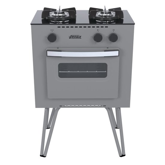 Fogao 2 Bocas Venax Mini Cook Grafite Gas GLP