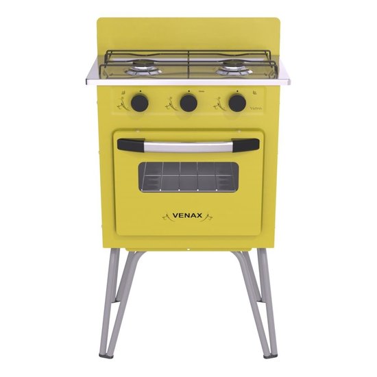 Fogao 2 Bocas Venax Gemini Vetro Gas GLP Amarelo