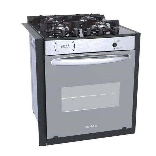 Fogão A Gás De Embutir 4 Bocas Venax Gaudi Prisma Vitreo El Inox Gás GLP