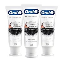 Kit 3 Creme Dental Oral-b Natural Essence Óleo Coco E Carvão 102g